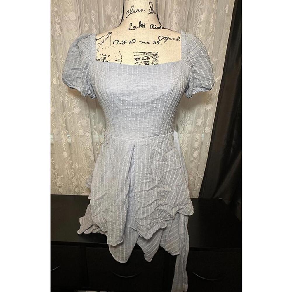 B. Darlin Light Blue Puff Sleeve Asymmetrical Mini Dress - Size 5/6